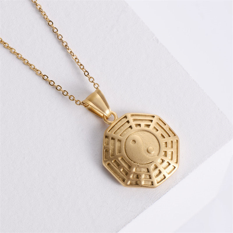 Collier pendentif en acier titane Bagua Yin Yang Balance - Or - image 1