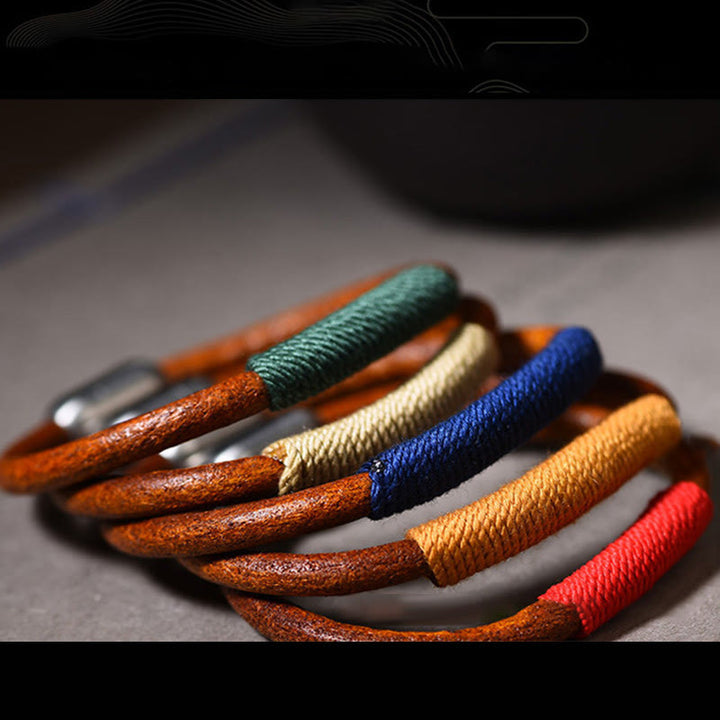 Bracelet en cuir tibétain fait main avec Buddha Stones et boucle porte-bonheur en forme de cinq éléments - image 16