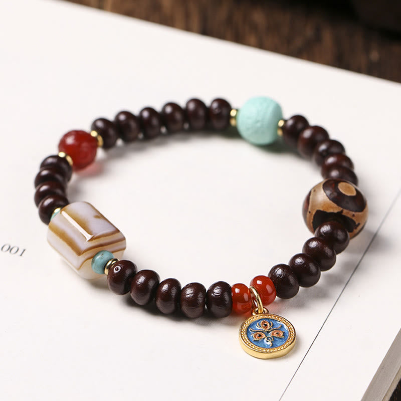 Bracelet en perles de Bodhi violettes naturelles du Tibet Buddha Stones et perles Dzi Dieu de la richesse et de la sagesse