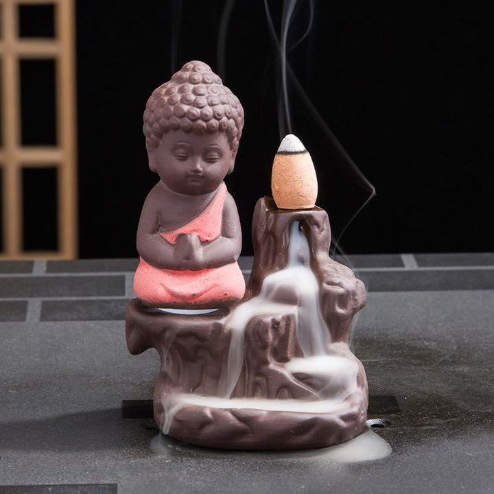 Fontaine à fumée à refoulement en Buddha Stones Brûleur d'encens en céramique Décoration de bénédiction