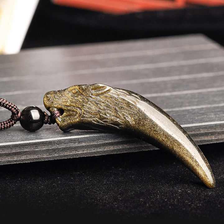 Buddha Stones Obsidienne noire naturelle Obsidienne de glace Obsidienne arc-en-ciel Motif dent de loup Collier force Pendentif