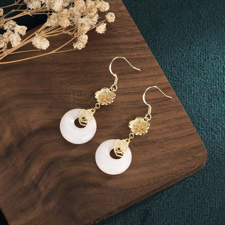 Boucles d'oreilles pendantes Feng Shui en jade blanc