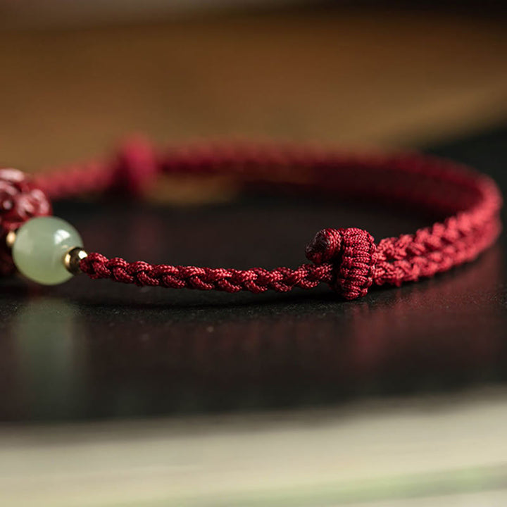 Bracelet en corde porte-bonheur en jade Hetian Buddha Stones et cinabre naturel, signe du zodiaque chinois