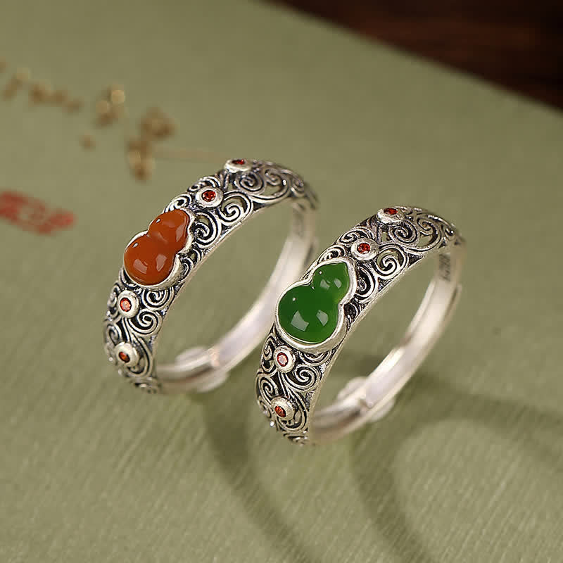 Bague de bénédiction en argent sterling 925 avec agate rouge et jade cyan - image 1