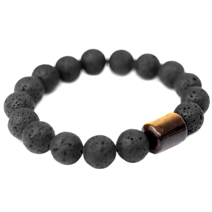 Bracelet de guérison en pierre de lave et bois d'ébène avec œil de tigre