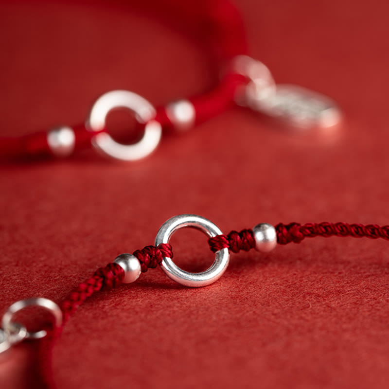 Bracelet en argent sterling 925 avec Buddha Stones et cordon rouge porte-bonheur, paix, joie, lotus, paix