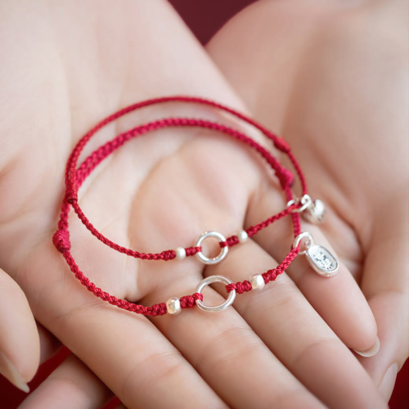 Bracelet en argent sterling 925 avec Buddha Stones et cordon rouge porte-bonheur, paix, joie, lotus, paix