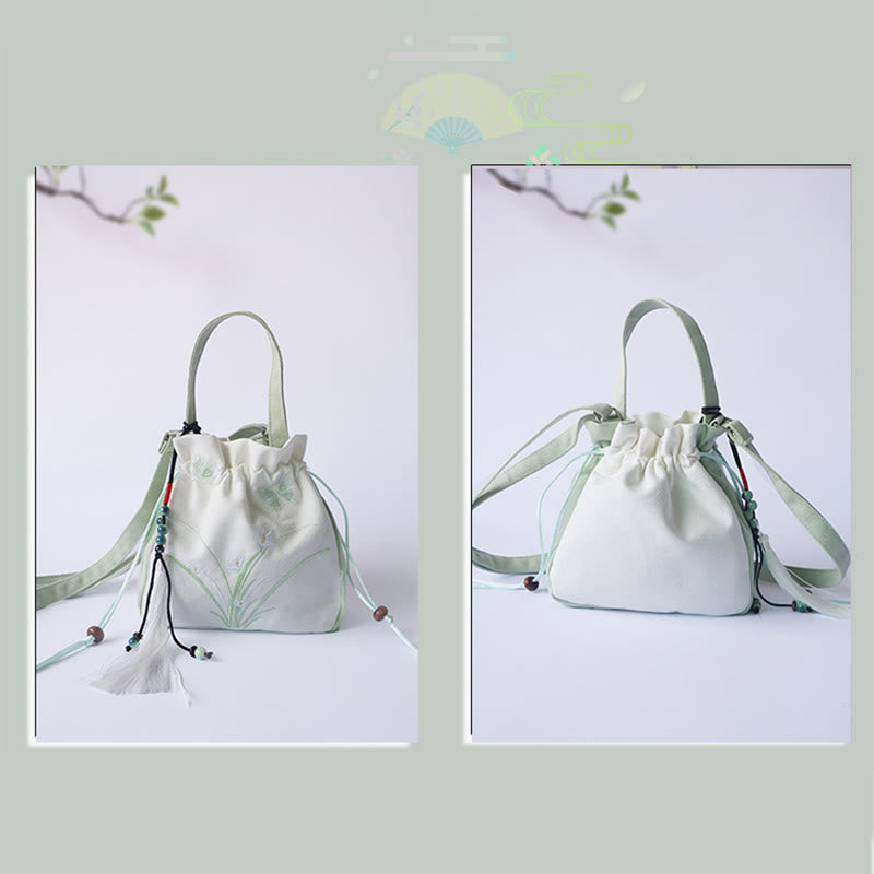 Sac à main en toile brodé à la main avec Buddha Stones et fleurs