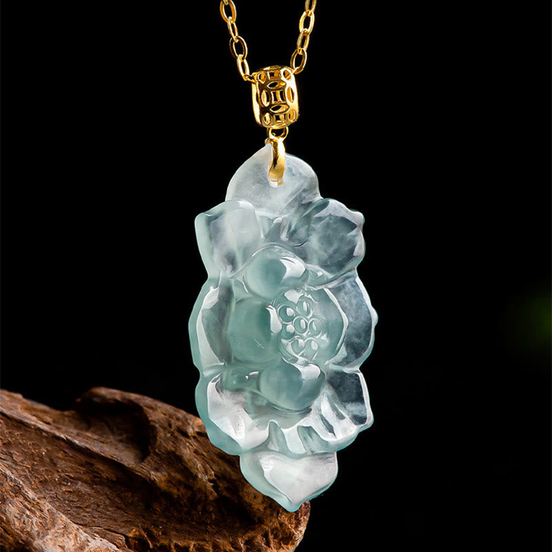 Collier pendentif de prospérité en jade naturel en or 18 carats Buddha Stones et motif lotus - image 4