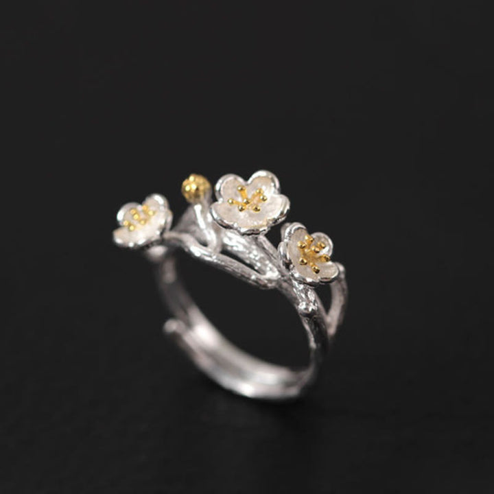 Boucles d'oreilles en argent sterling 925 Buddha Stones et fleurs de prunier
