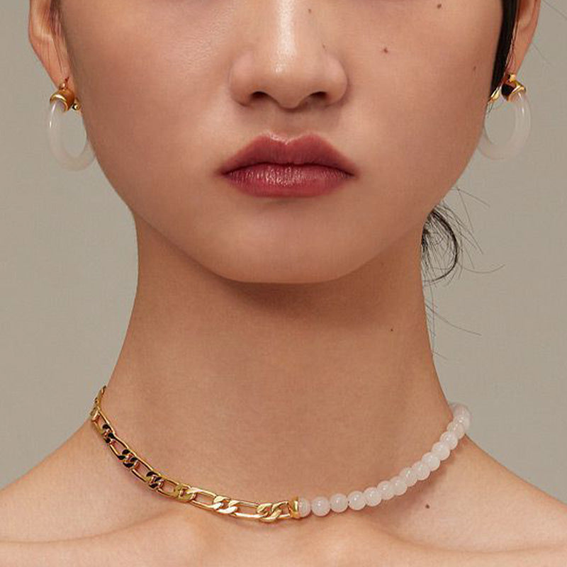 Boucles d'oreilles de prospérité en jade blanc et pierres de Buddha Stones