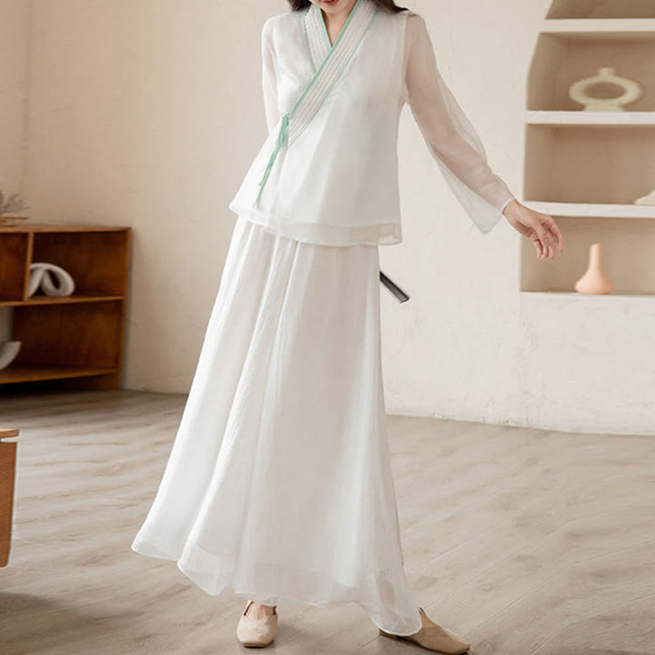 Ensemble de vêtements en mousseline de soie pour femme Buddha Stones et prière rétro, méditation spirituelle zen