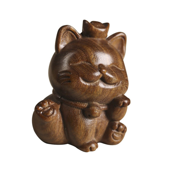 Mini lingot de bois de santal vert en Buddha Stones, chat porte-bonheur sculpté, décorations de bureau pour la paix - image 19