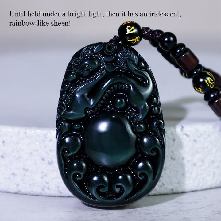 Collier PiXiu en obsidienne arc-en-ciel positive tibétaine avec Buddha Stones - image 4