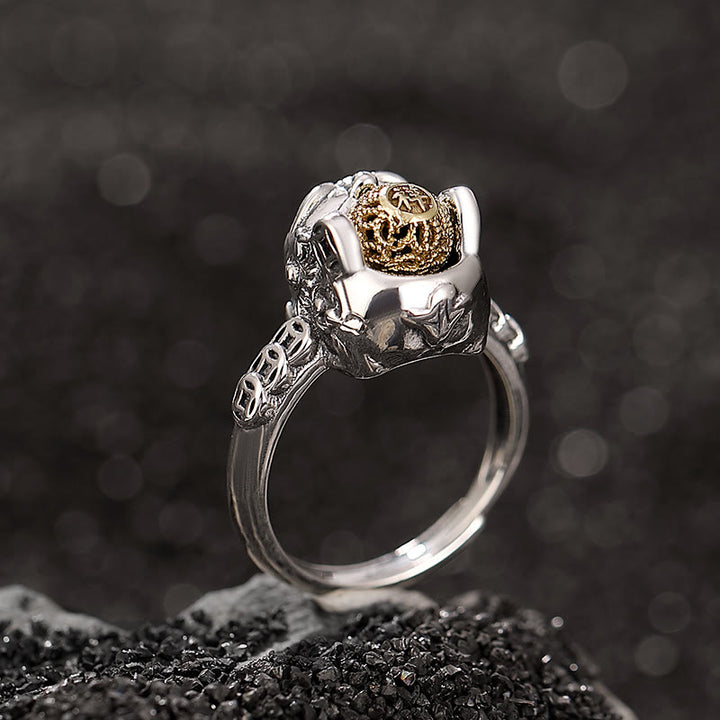 Bague ajustable en argent sterling 925 avec pièce de cuivre PiXiu et pierres de Buddha Stones - image 2