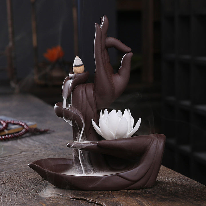 Brûleur d'encens Buddha Stones avec bénédiction du lotus