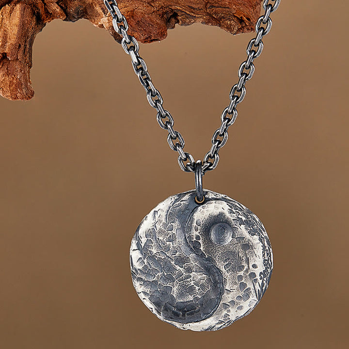 Collier pendentif en argent sterling 990 avec Buddha Stones et texture marteau Yin Yang - image 1