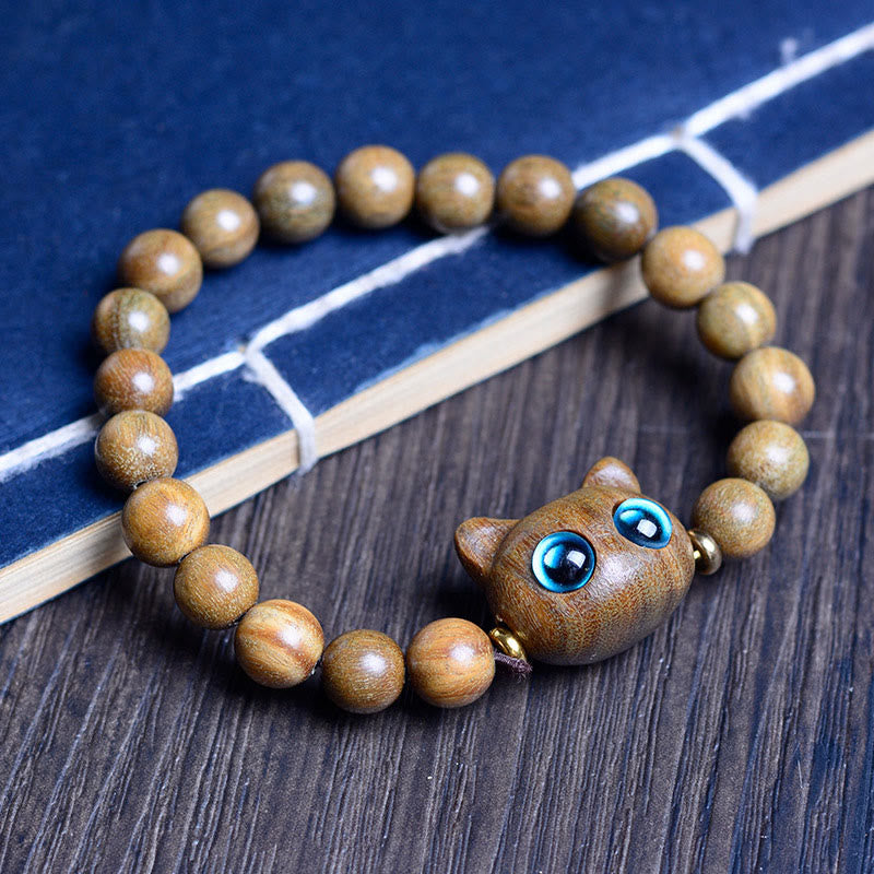 Bracelet d'équilibre en forme de chat avec Buddha Stones en bois d'ébène, bois de santal vert et bois de santal rouge - Perles de santal vert chat 8 mm x 20 (tour de poignet 14-16 cm) - image 9