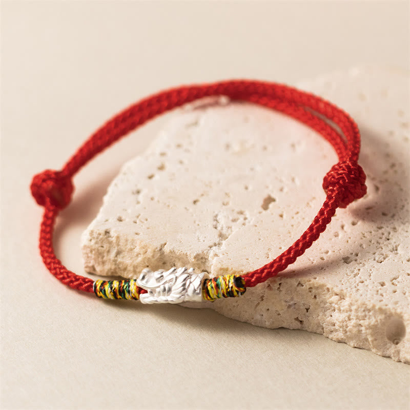 Bracelet en corde rouge avec Buddha Stones en argent sterling 925 Année du Dragon Chance Force
