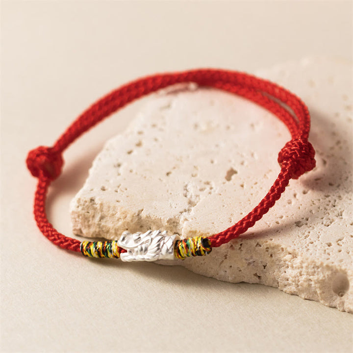 Bracelet en corde rouge avec Buddha Stones en argent sterling 925 Année du Dragon Chance Force