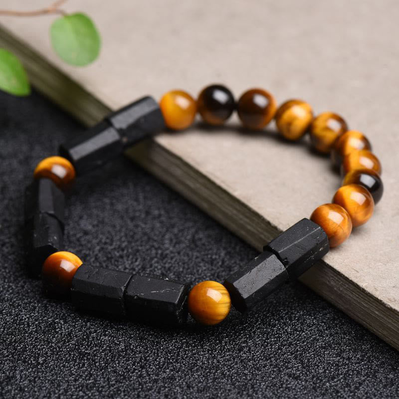 Bracelet positif en tourmaline noire naturelle œil de tigre Buddha Stones