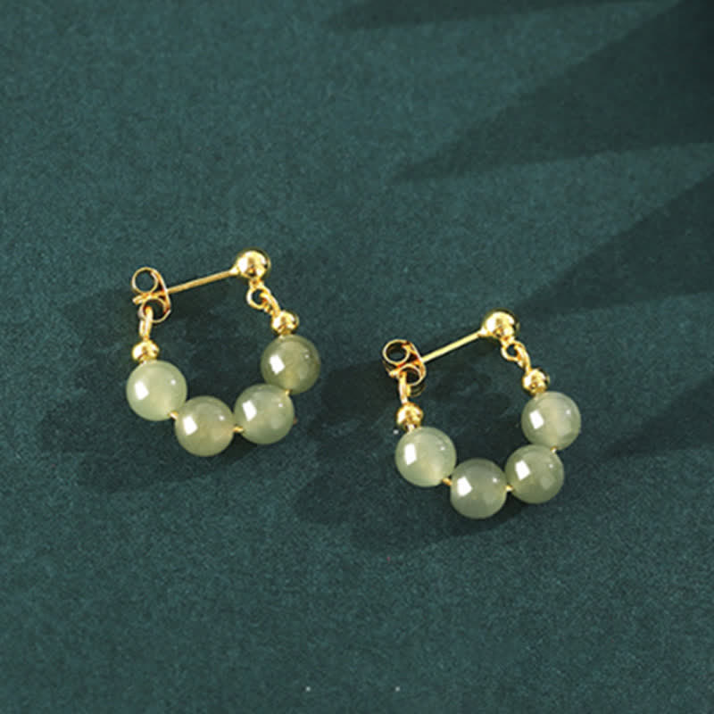 Boucles d'oreilles en argent sterling 925 avec perles d'agate rouge Hetian Jade