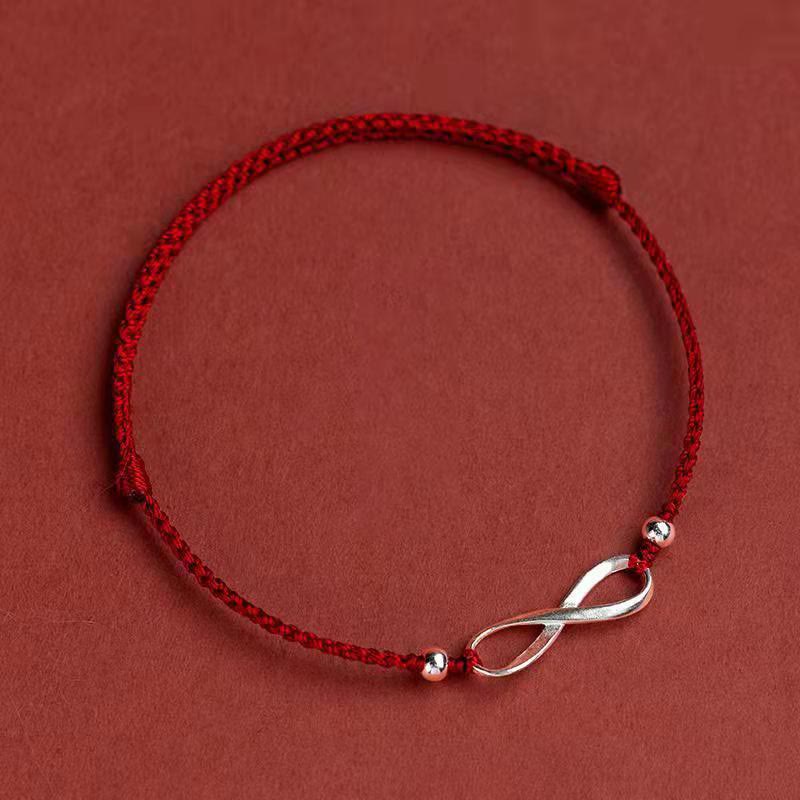 Bracelet de cheville en argent sterling 925 Buddha Stones et nœud sans fin, protection, chance, cordon rouge