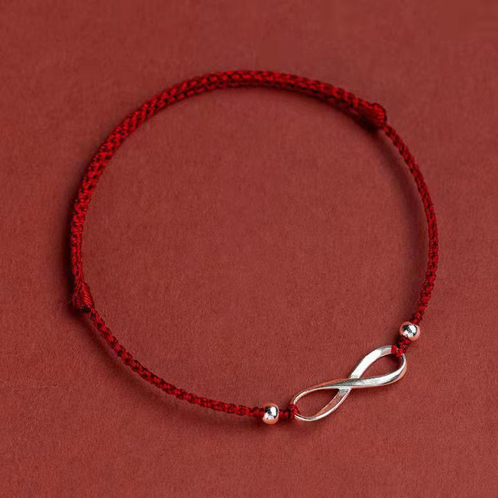 Bracelet de cheville en argent sterling 925 Buddha Stones et nœud sans fin, protection, chance, cordon rouge