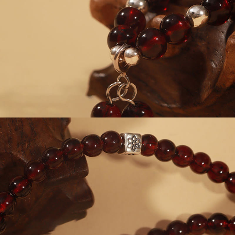 Bracelet triple tour en argent sterling 925 avec protection œil de chat et grenat naturel Buddha Stones - image 5