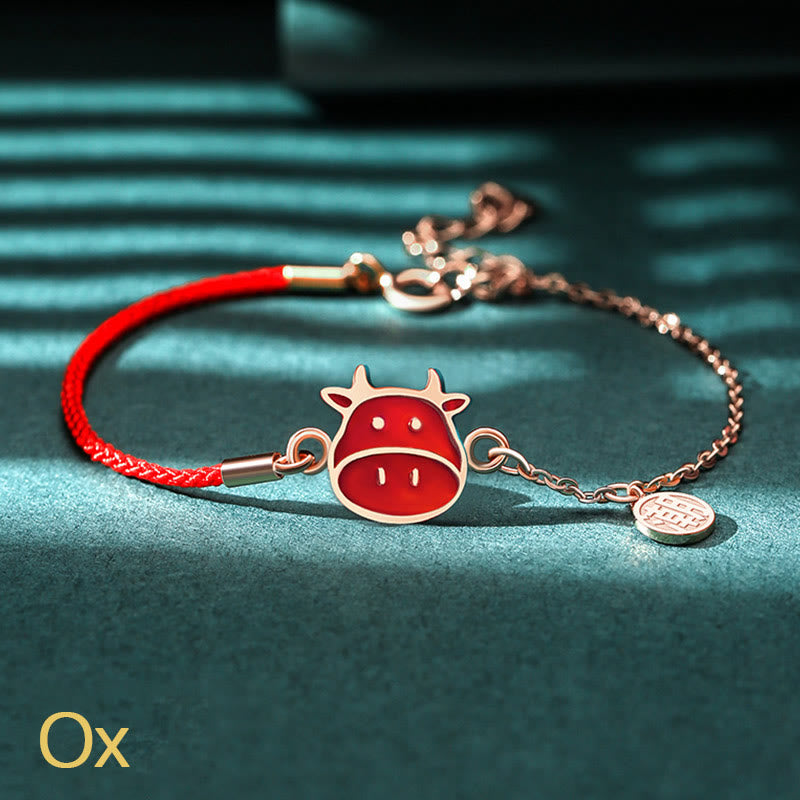 Bracelet chaîne en fil rouge Buddha Stones en argent sterling 925 changeant de couleur, signe du zodiaque chinois, protection de la chance