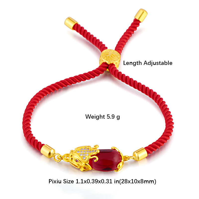 Bracelet en fil rouge Pixiu en agate rouge Buddha Stones et attracteur de richesse