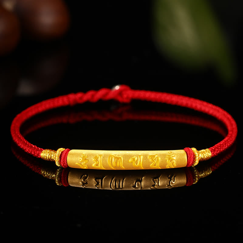 Bracelet tressé à huit fils en or 999 tibétain avec Buddha Stones Om Mani Padme Hum, fabriqué à la main, avec nœud de paix et porte-bonheur