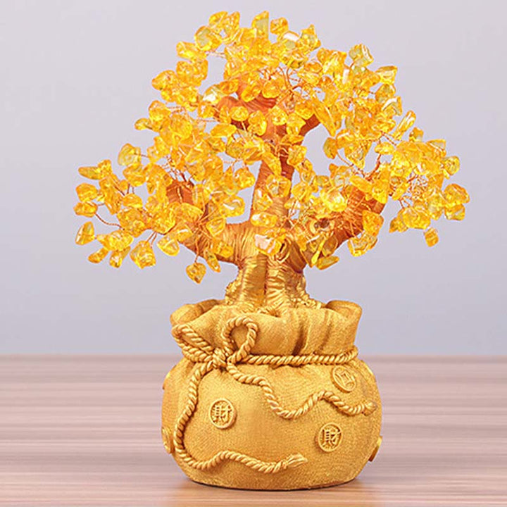 Buddha Stones Citrine naturelle Ornement de pierre précieuse pour arbre à argent - Feng Shui pour la prospérité