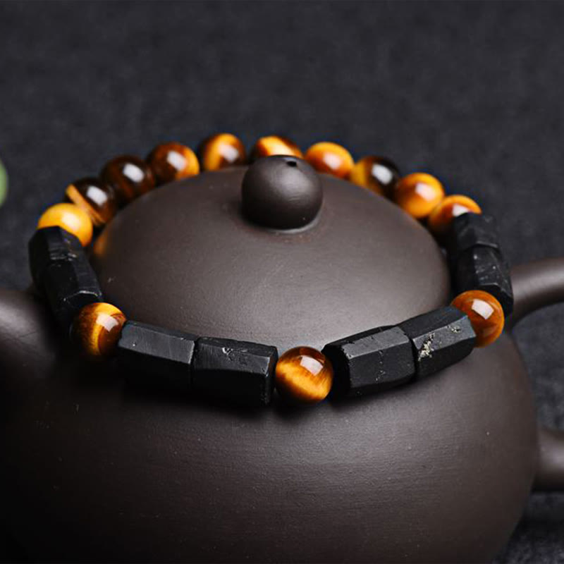 Bracelet positif en tourmaline noire naturelle œil de tigre Buddha Stones