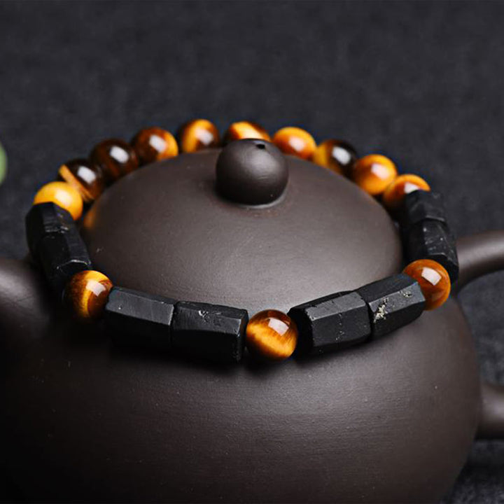 Bracelet positif en tourmaline noire naturelle œil de tigre Buddha Stones