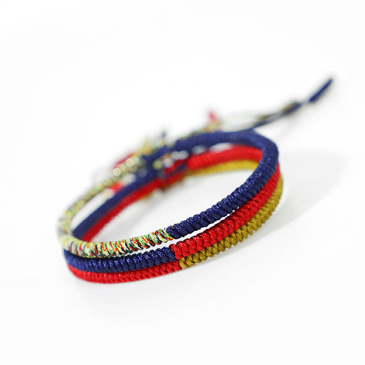 Bracelet tressé bicolore en Buddha Stones tibétain fait à la main avec nœud King Kong multicolore et protection de la foi