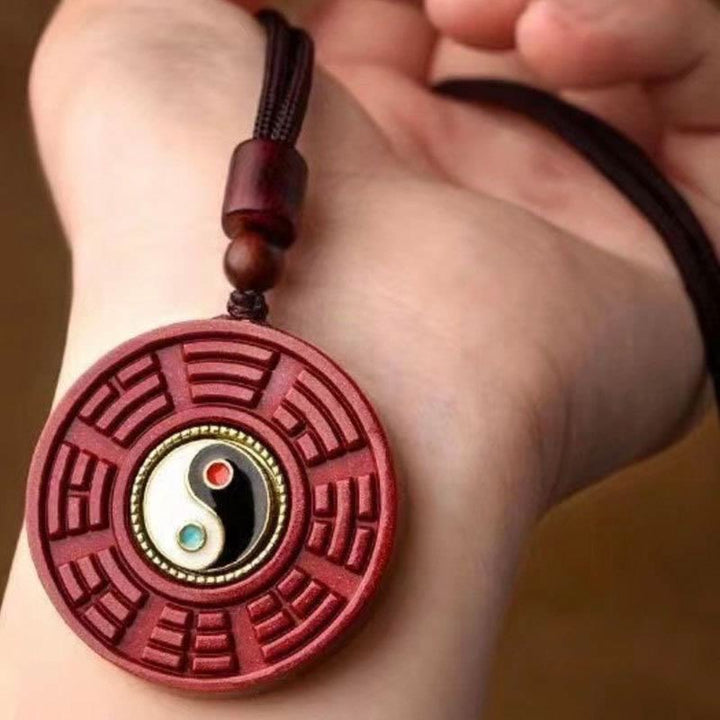 Collier pendentif rotatif en Buddha Stones en cinabre naturel Bagua Yin Yang pour éloigner les mauvais esprits - image 8