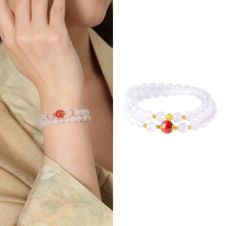 Bracelet de protection double tour en argent sterling 925 et agate blanche naturelle de Buddha Stones