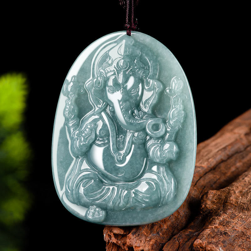 Collier pendentif amulette de protection de l'éléphant Ganesh Ganpati en jade naturel avec Buddha Stones - image 2