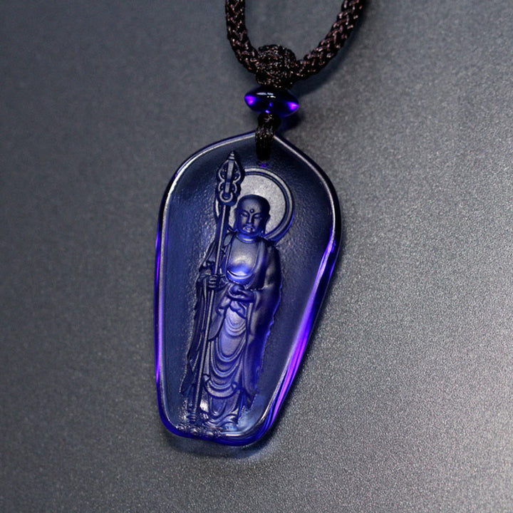 Collier pendentif amulette de sérénité en cristal Buddha Stones Liuli Ksitigarbha