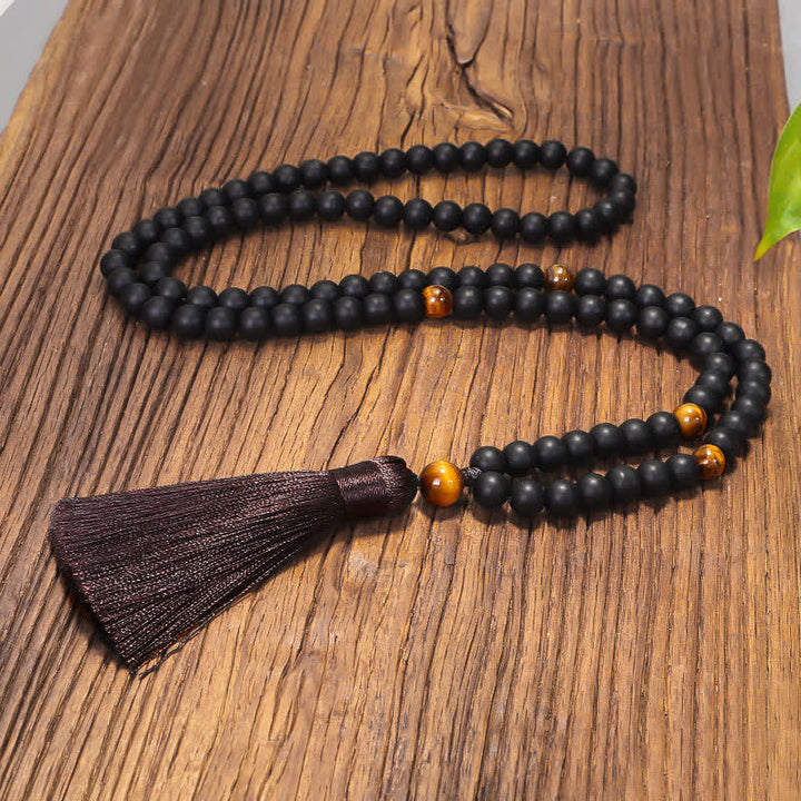Buddha Stones en pierre givrée œil de tigre avec pendentif et équilibre