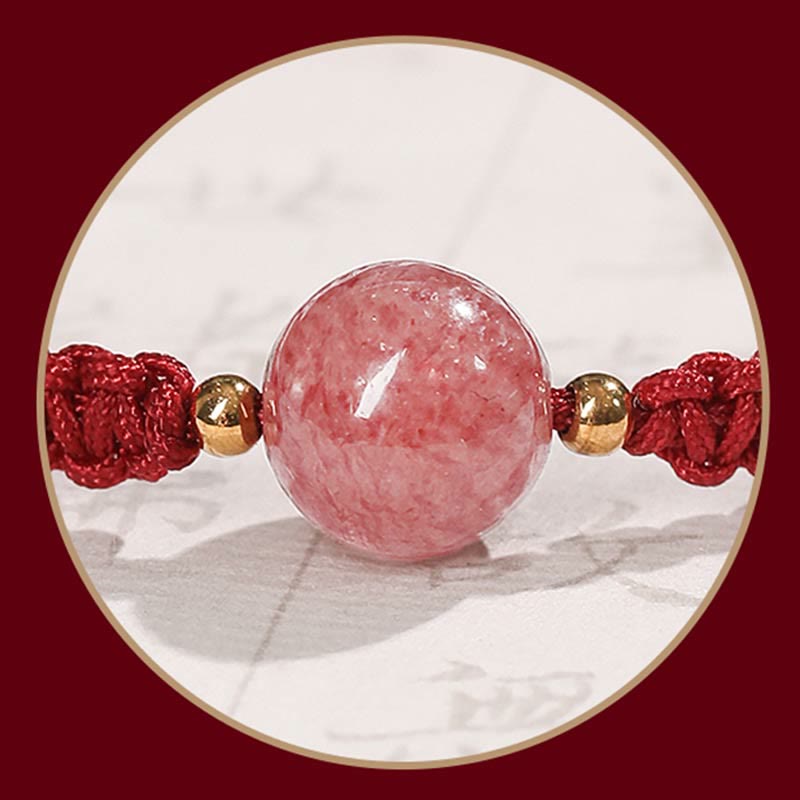 Bracelet de cheville tissé en fil rouge avec cristal de quartz fraise naturel Buddha Stones