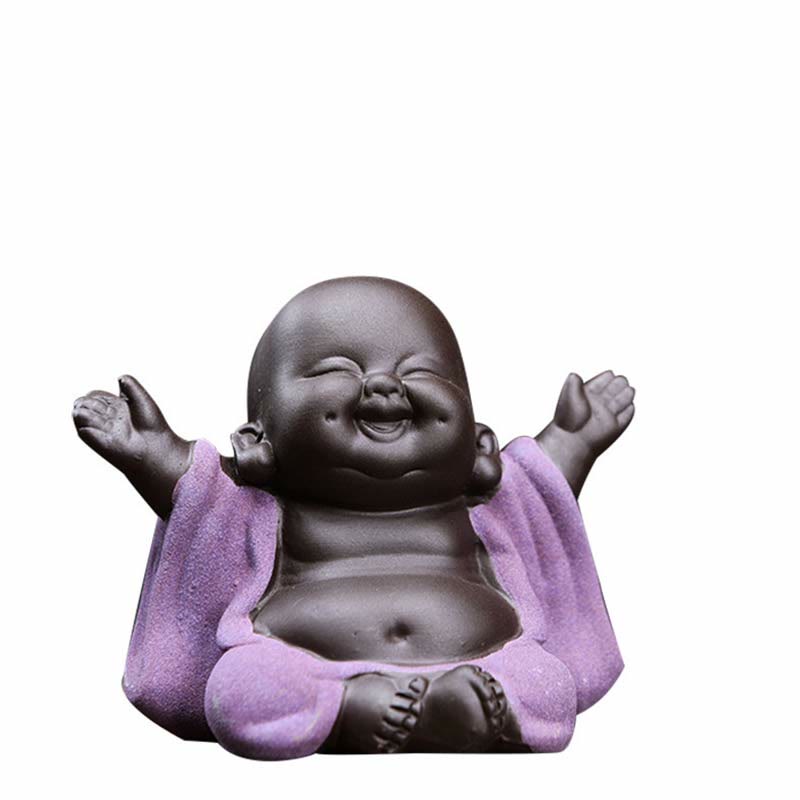 Buddha Stones Toujours Souriant Bouddha Rieur Richesse Chance Argile Violette Statue Maitreya Décoration - Bouddha rieur violet toujours souriant - image 18
