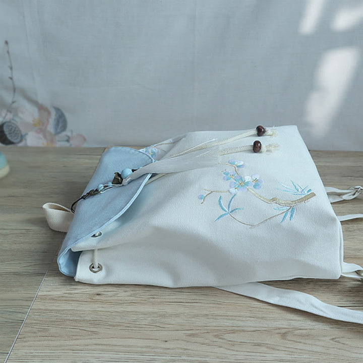 Sac à dos en toile de grande capacité brodé à la main avec Buddha Stones