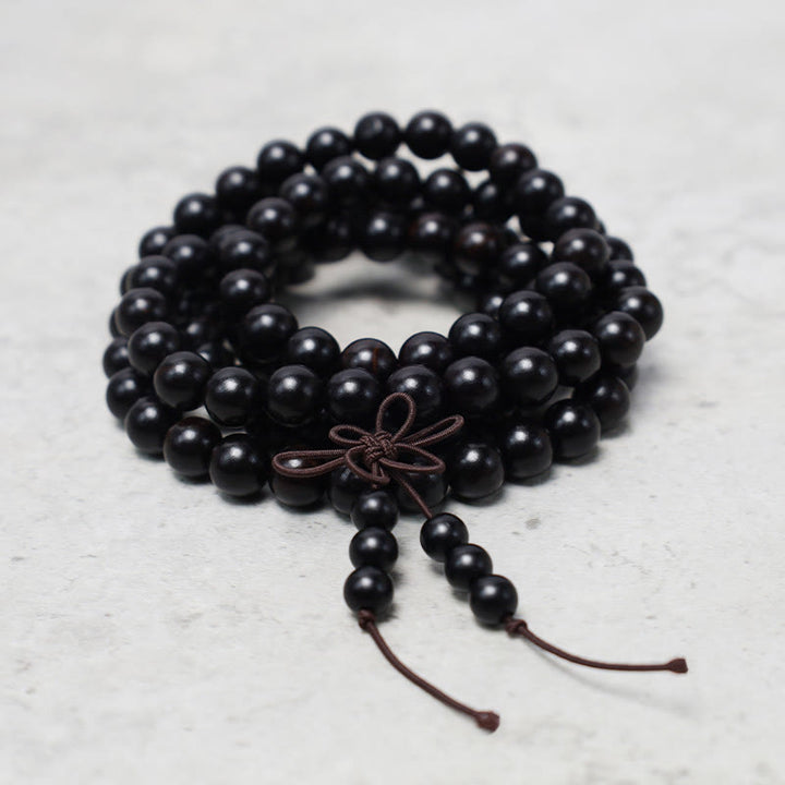 Bracelet Mala 108 Buddha Stones Prière Méditation Bois de Santal Élastique - Bois d'ébène - image 7