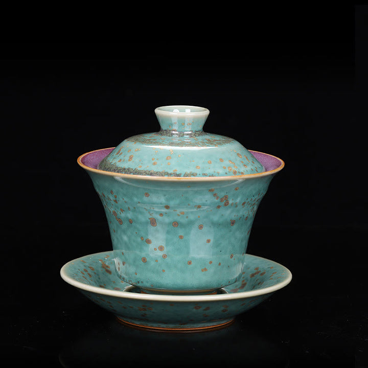 Buddha Stones Rétro Glaçure Changement De Four En Céramique Gaiwan Sancai Tasse À Thé Kung Fu Tasse À Thé Et Soucoupe Avec Couvercle - STYLE VERT (LA COULEUR ET L'ÉMAIL PEUVENT VARIER) - 9,8 cm × 9 cm × 150 ml - image 18