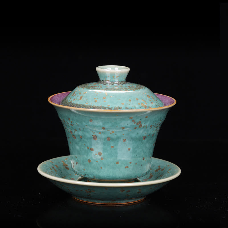 Buddha Stones Rétro Glaçure Changement De Four En Céramique Gaiwan Sancai Tasse À Thé Kung Fu Tasse À Thé Et Soucoupe Avec Couvercle