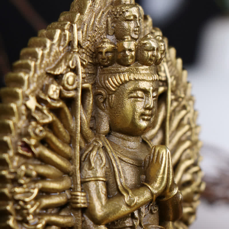 Figurine d'Avalokitesvara à mille mains de Chenrezig, statue de protection double face Kuan Yin Bodhisattva en cuivre massif, décoration - image 4