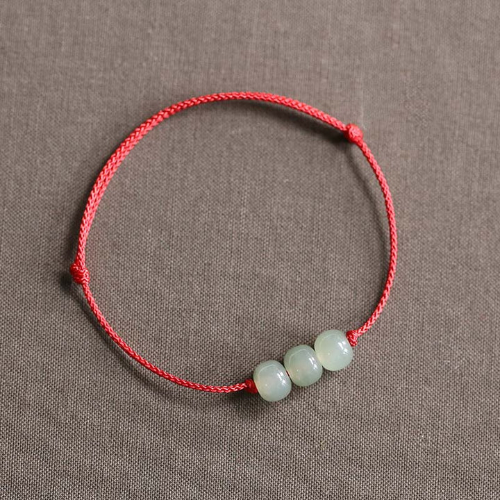 Bracelet tissé en fil de jade à trois perles de Buddha Stones