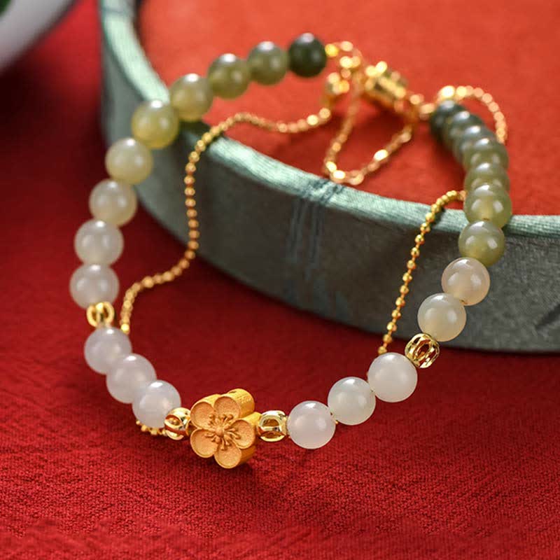 Bracelet porte-bonheur en argent sterling 925 Buddha Stones et jade Hetian naturel